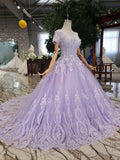 Unique Short Sleeve Lilac Ball Gown Appliques Beading Dress Quinceanera Dress P1134 Rjerdress