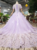 Unique Short Sleeve Lilac Ball Gown Appliques Beading Dress Quinceanera Dress P1134 Rjerdress