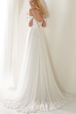 Unique Spaghetti Straps Sweep Train Wedding Dress, Long Beach Wedding Dresses Rjerdress