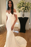 Unique Spaghetti Straps Sweetheart Ivory Mermaid Wedding Dress Long Bride Dress Rjerdress