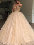 Unique Spaghetti Straps V Neck Beads Ball Gown Tulle Prom Dresses Quinceanera Dresses P1112 Rjerdress
