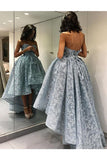 Unique Sweetheart High Low Ball Gown Lace Prom Dresses With Handmade Flowers Asymmetrical