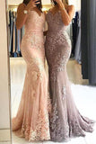 Unique Sweetheart Spaghetti Straps Lace Appliques Mermaid Long Prom Dresses Rjerdress