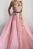 Unique Sweetheart Spaghetti Straps Prom Dresses with Flowers Pockets RJS751
