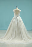 Unique V Neck Tulle Lace Wedding Dress Ball Gown Prom Dress With Appliques Rjerdress