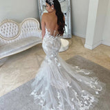 Unique Wedding Dresses Strapless Mermaid Ruffled Bodice With Applique Rjerdress