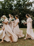 V-Neck A Line Chiffon Bridesmaid Dresses Floor Length With Slit