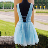 V Neck A Line Homecoming Dresses Tulle With Beading Short/Mini Rjerdress