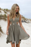 V Neck A Line Open Back Short/Mini Homecoming Dress With Ruffles Rjerdress