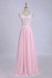 V-Neck A-Line/Princess Party Dress Tulle&Chiffon With Beads And Applique