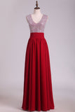 V Neck A Line Sequined Bodice Party Dresses Chiffon Floor Length