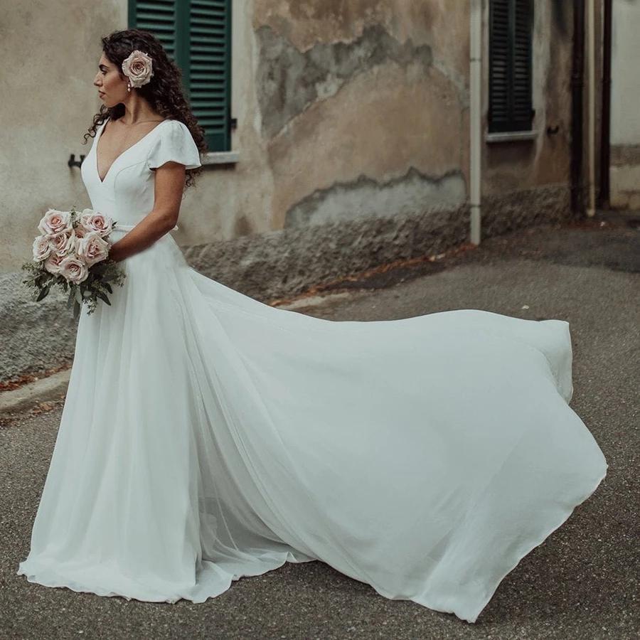 Stunning 2022 Floral Lace Short Sleeve Wedding Dress With V Neck And Short  Sleeves, Tail Included Perfect For Brides From Lovemydress, $80.41 |  DHgate.Com