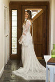V Neck Beach Wedding Dress With Long Sleeves Unique Lace Wedding Dresses Rjerdress