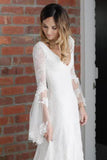 V Neck Beach Wedding Dress With Long Sleeves Unique Lace Wedding Dresses Rjerdress