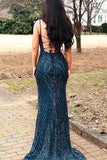 V Neck Beading Backless Long Mermaid Prom Dresses Evening Dresses RJS550 Rjerdress