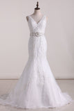 V-Neck Bridal Dresses Mermaid/Trumpet Tulle With Embroidery And Beads Court Train Rjerdress