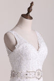 V-Neck Bridal Dresses Mermaid/Trumpet Tulle With Embroidery And Beads Court Train