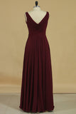 V Neck Bridesmaid Dresses A Line With Beads And Ruffles Floor Length Chiffon Rjerdress