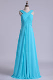 V-Neck Bridesmaid Dresses A-Line With Long Chiffon Skirt Rjerdress