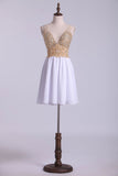 V-Neck Hoco Dresses A Line Tulle & Chiffon Beaded Bodice