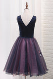 V Neck Homecoming Dresses Organza A-Line With Appliques Rjerdress
