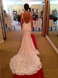 V-Neck Ivory Lace Long Mermaid Elegant Wedding Dresses Wedding Gowns Rjerdress