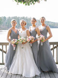 V Neck Long Gown Chiffon Classic Bridesmaid Dresses Rjerdress