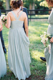 V Neck Long Gown Chiffon Classic Bridesmaid Dresses Rjerdress