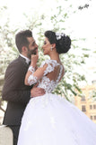 V Neck Long Sleeves A Line Wedding Dresses Tulle With Applique Rjerdress
