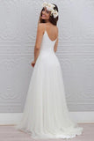 V-Neck Long Tulle A-line White Spaghetti Straps Backless With Bodice Wedding Dresses RrRRRJS395 Rjerdress