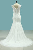 V Neck Mermaid Bridal Dresses Lace With Applique Court Train Rjerdress