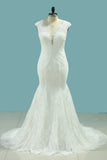 V Neck Mermaid Bridal Dresses Lace With Applique Court Train