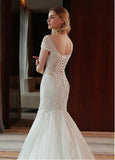 V Neck Mermaid Wedding Dresses Tulle With Lace Appliques Sweep Train Rjerdress