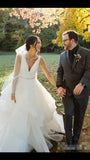 V Neck Organza Ball Gown Wedding Dress With Ruffles Beadings Sash Bride Dress Rjerdress