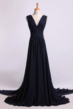 V-Neck Party Dress A-Line With Ruffles Court Train Chiffon