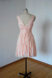 V Neck Pink Beads Lace Backless Homecoming Dresses Above Knee Short Prom Dresses H1161 Rjerdress