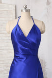 V-Neck Prom Dresses Dark Royal Blue A Line Chiffon Rjerdress