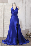 V-Neck Prom Dresses Dark Royal Blue A Line Chiffon Rjerdress