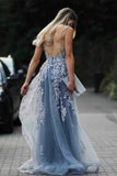 V Neck Prom Dresses Mermaid Lace & Tulle Sweep Train With Applique Backless Rjerdress