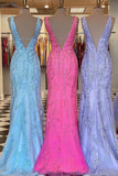 V Neck Prom Dresses Mermaid Lace With Applique And Sash Sweep Train Rjerdress