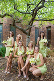 V-Neck Sage Simple Sheath Knee Length Bridesmaid Dresses Cute Dresses Rjerdress