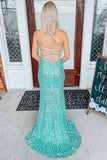 V Neck Sequin Mermaid Prom Dresses With Slit Sweep Train Rjerdress