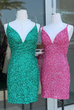 V Neck Sheath/Column Homecoming Dresses Sequin With Spaghetti Straps