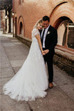 V Neck Short Sleeves A Line Wedding Dresses Tulle With Applique Sweep Train Rjerdress