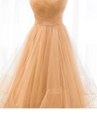 V Neck Spaghetti Straps A-Line Prom Dress Tulle Floor Length Rjerdress