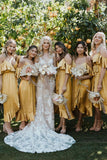 V Neck Spaghetti Straps High Low Bridesmaid Dresses Wedding Party Dresses