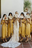 V Neck Spaghetti Straps High Low Bridesmaid Dresses Wedding Party Dresses Rjerdress