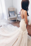 V Neck Straps Mermaid Wedding Dresses Tulle With Applique And Beads Rjerdress
