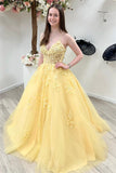 V Neck Tulle Lace Long Evening Dress,Tulle Ball Gown Prom Dress With Appliques Rjerdress