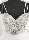 V Neck Tulle Long Spaghetti Straps Beads Asymmetrical Cheap Prom Dresses Rrjs220 Rjerdress